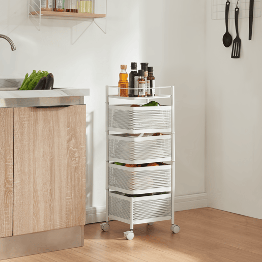 Carro de cozinha Sunndal com 4 cestos em aço 80x27x27cm - Branco en.casa