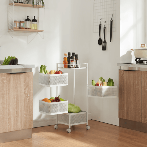 Carro de cozinha Sunndal com 4 cestos em aço 80x27x27cm - Branco en.casa