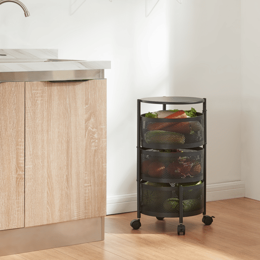Carro de cozinha Steigen com 3 cestos redondos em aço 60xØ33cm - Preto en.casa