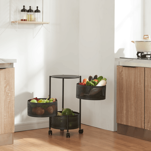 Carro de cozinha Steigen com 3 cestos redondos em aço 60xØ33cm - Preto en.casa