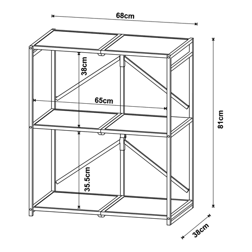 Estante dobrável Telemark 3 níveis Metal MDF 81x68x38cm - PretoCarvalho en.casa