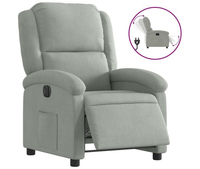 Vidaxl sillón reclinable eléctrico de terciopelo gris claro