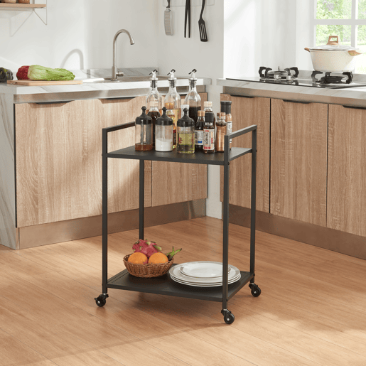 Carrinho de serviço Lesja com 2 prateleiras pega metálica 69x50x36cm - Preto en.casa