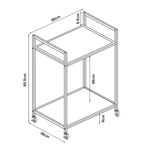 Carrinho de serviço Lesja com 2 prateleiras pega metálica 69x50x36cm - Preto en.casa