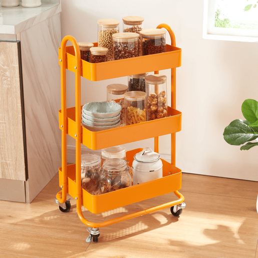 Carrinho de serviço Pyhäntä com 3 cestos em aço 79 x 46 x 35 cm - Laranja en.casa