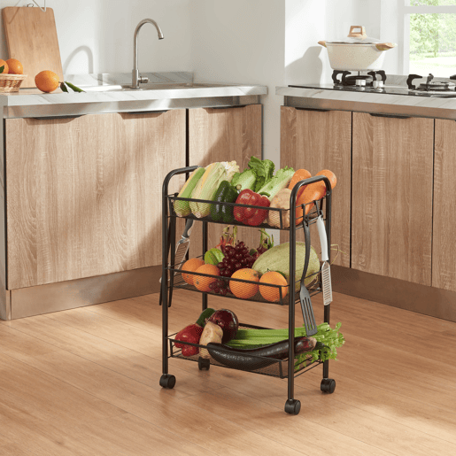 Carro de cozinha Tromsø com 3 cestos em aço 63x44x26cm - Preto en.casa