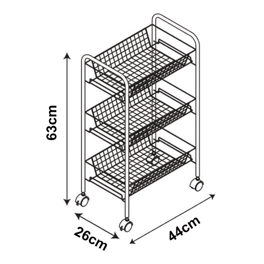 Carro de cozinha Tromsø com 3 cestos em aço 63x44x26cm - Preto en.casa
