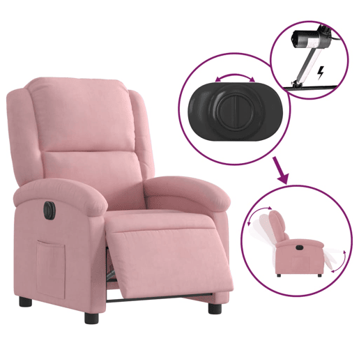 vidaXL Poltrona de massagens reclinável veludo rosa vidaXL Poltrona de massagens reclinável veludo rosa