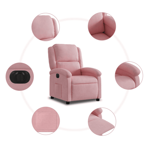 vidaXL Poltrona de massagens reclinável veludo rosa vidaXL Poltrona de massagens reclinável veludo rosa