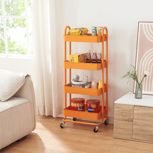 Carrinho de serviço Pyhäntä com 4 cestos em aço 104 x 46 x 35 cm - Laranja en.casa