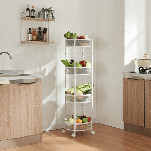 Carrinho de cozinha Sørreisa dobrável com 4 cestos em aço 123xØ38cm - Branco en.casa