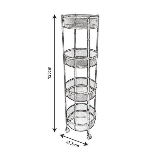 Carrinho de cozinha Sørreisa dobrável com 4 cestos em aço 123xØ38cm - Branco en.casa