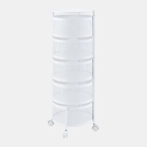 Carro de cozinha Steigen com 5 cestos redondos em aço 90xØ33cm - Branco en.casa