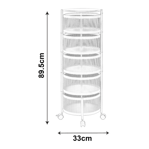 Carro de cozinha Steigen com 5 cestos redondos em aço 90xØ33cm - Branco en.casa