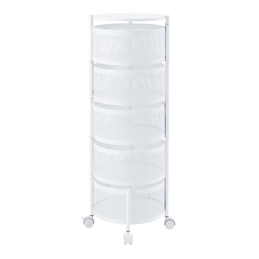 Carro de cozinha Steigen com 5 cestos redondos em aço 90xØ33cm - Branco en.casa