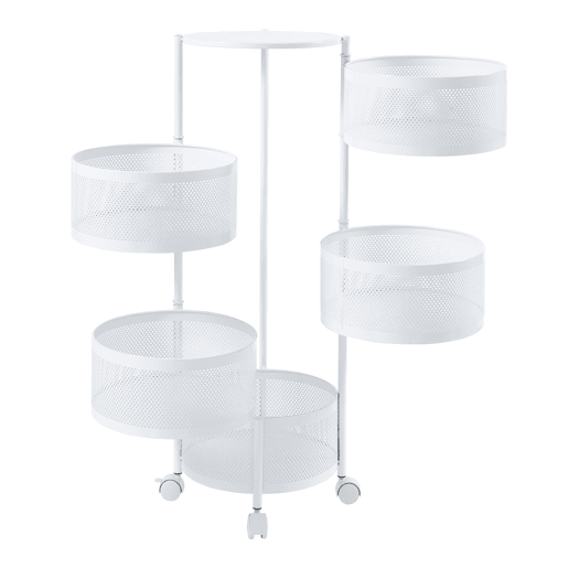 Carro de cozinha Steigen com 5 cestos redondos em aço 90xØ33cm - Branco en.casa