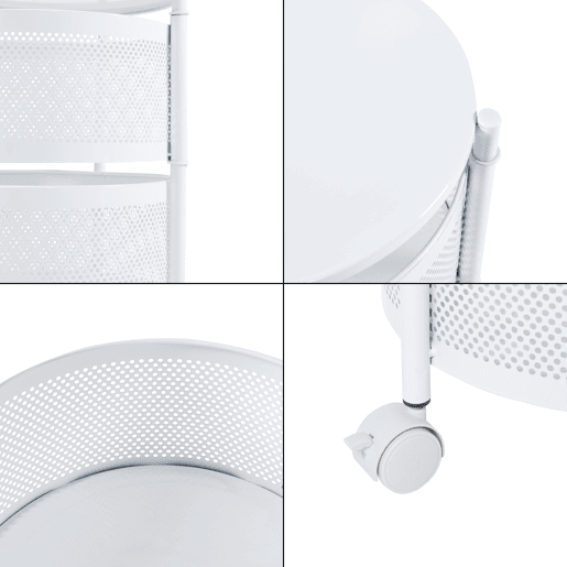 Carro de cozinha Steigen com 5 cestos redondos em aço 90xØ33cm - Branco en.casa