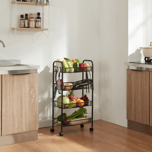 Carro de cozinha Tromsø com 4 cestos em aço 83x44x26cm - Preto en.casa