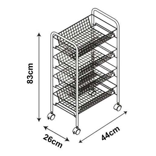 Carro de cozinha Tromsø com 4 cestos em aço 83x44x26cm - Preto en.casa