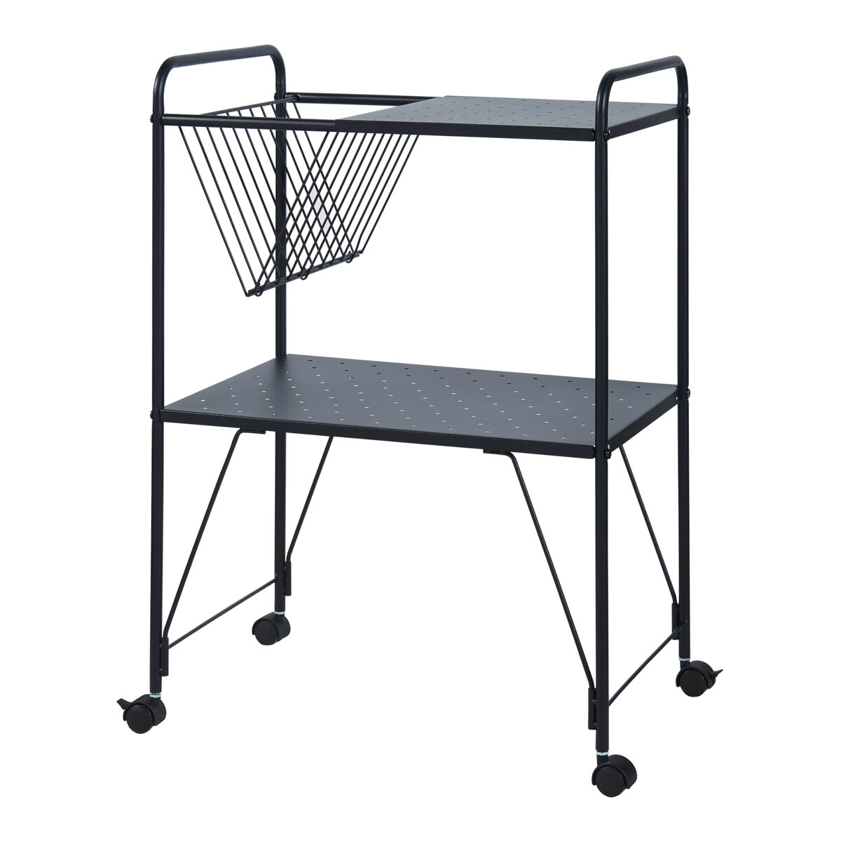 Carro de servicio austrheim 2 estantes 1 cesta acero 73x50x33 cm - negro [en.casa]