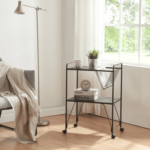 Carrinho de serviço Austrheim 2 prateleiras 1 cesto aço 73x50x33 cm - Preto en.casa