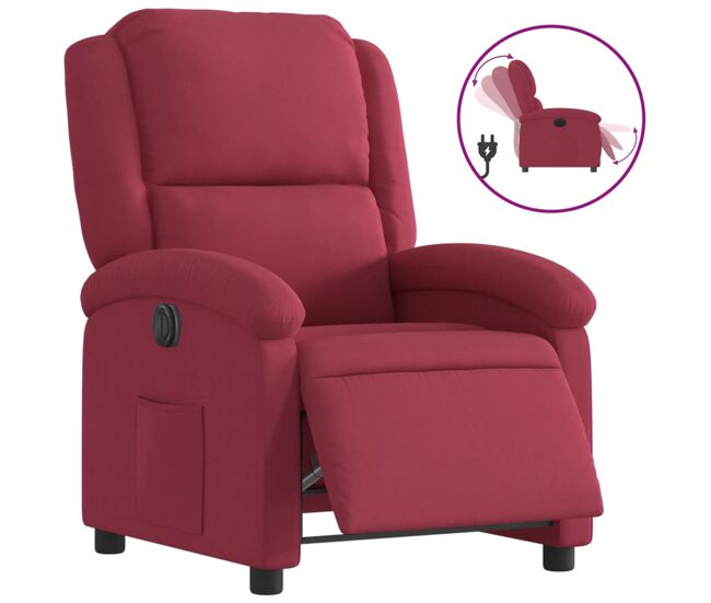 Vidaxl sillón reclinable eléctrico de terciopelo rojo tinto