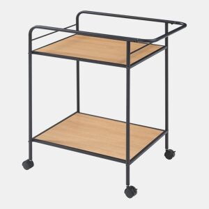 Carro de serviço Hole com 2 prateleiras em metal MDF 72 x 62 x 45 cm - PretoCarvalho en.casa