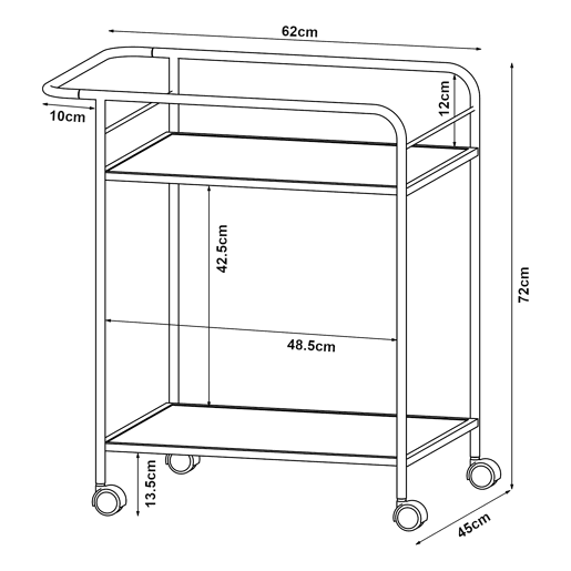 Carro de serviço Hole com 2 prateleiras em metal MDF 72 x 62 x 45 cm - PretoCarvalho en.casa