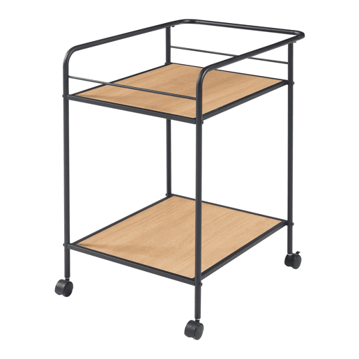 Carro de serviço Hole com 2 prateleiras em metal MDF 72 x 62 x 45 cm - PretoCarvalho en.casa