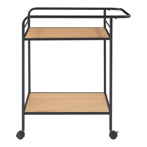 Carro de serviço Hole com 2 prateleiras em metal MDF 72 x 62 x 45 cm - PretoCarvalho en.casa