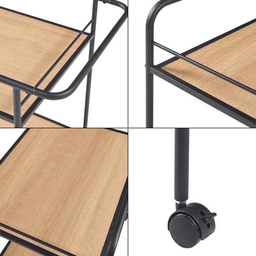 Carro de serviço Hole com 2 prateleiras em metal MDF 72 x 62 x 45 cm - PretoCarvalho en.casa