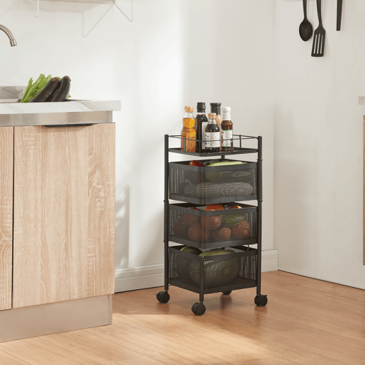 Carro de cozinha Sunndal com 3 cestos em aço 65x27x27cm - Preto en.casa