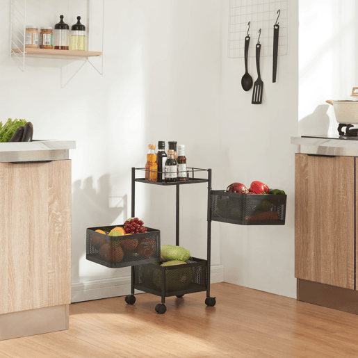 Carro de cozinha Sunndal com 3 cestos em aço 65x27x27cm - Preto en.casa