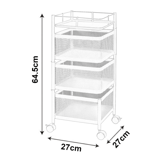 Carro de cozinha Sunndal com 3 cestos em aço 65x27x27cm - Preto en.casa