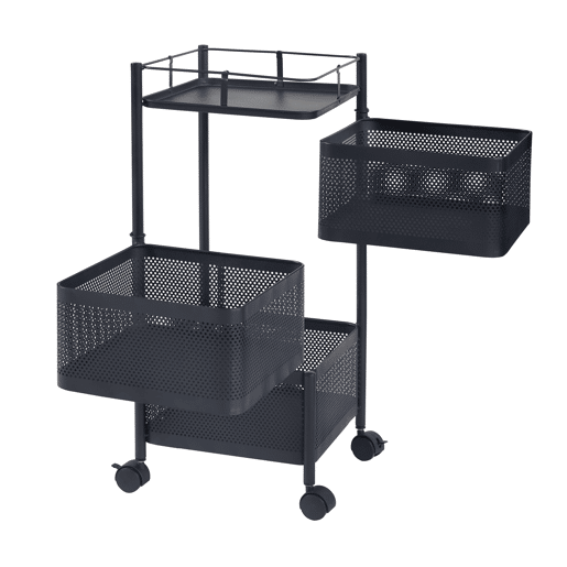 Carro de cozinha Sunndal com 3 cestos em aço 65x27x27cm - Preto en.casa