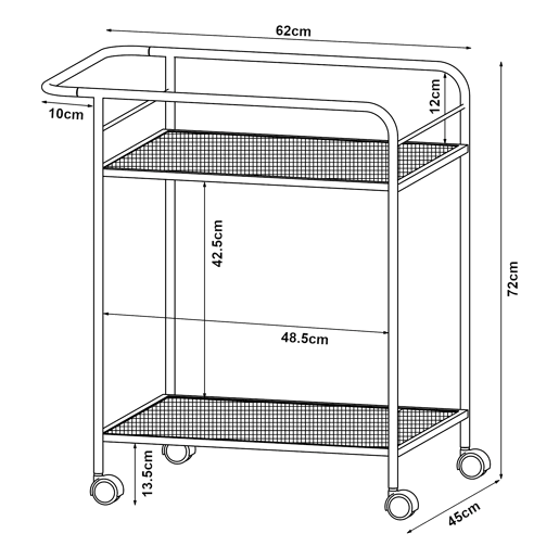 Carro de serviço Hole com 2 prateleiras em metal 72 x 62 x 45 cm - Preto en.casa