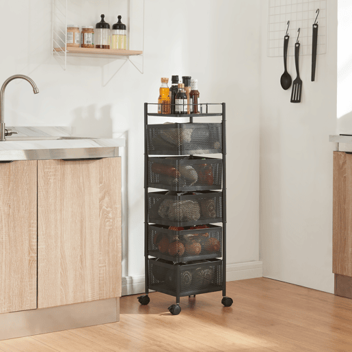 Carro de cozinha Sunndal com 5 cestos em aço 95x27x27cm - Preto en.casa