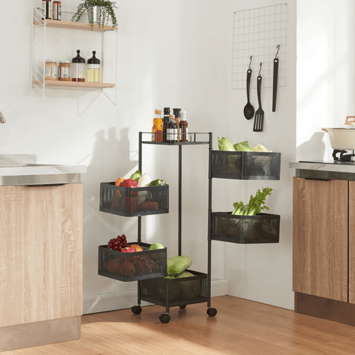 Carro de cozinha Sunndal com 5 cestos em aço 95x27x27cm - Preto en.casa