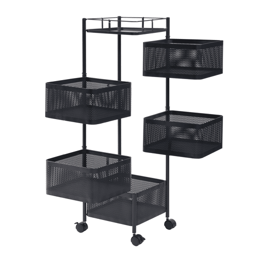 Carro de cozinha Sunndal com 5 cestos em aço 95x27x27cm - Preto en.casa