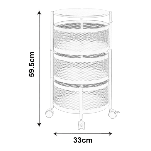 Carro de cozinha Steigen com 3 cestos redondos em aço 60xØ33cm - Branco en.casa