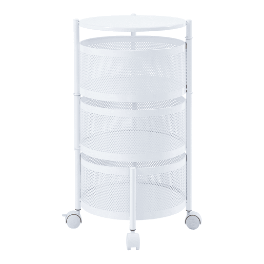 Carro de cozinha Steigen com 3 cestos redondos em aço 60xØ33cm - Branco en.casa