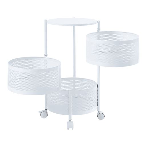 Carro de cozinha Steigen com 3 cestos redondos em aço 60xØ33cm - Branco en.casa