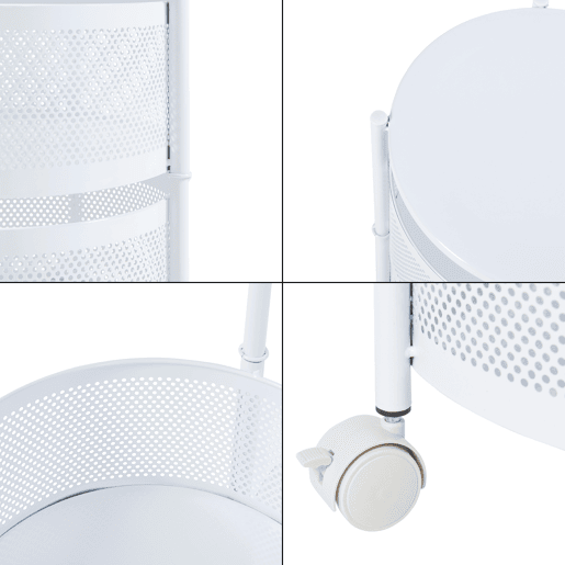 Carro de cozinha Steigen com 3 cestos redondos em aço 60xØ33cm - Branco en.casa