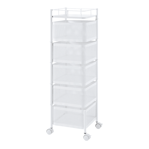 Carro de cozinha Sunndal com 5 cestos em aço 95x27x27cm - Branco en.casa