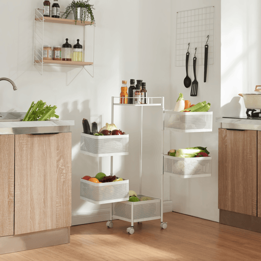 Carro de cozinha Sunndal com 5 cestos em aço 95x27x27cm - Branco en.casa