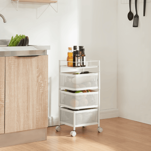 Carro de cozinha Sunndal com 3 cestos em aço 65x27x27cm - Branco en.casa