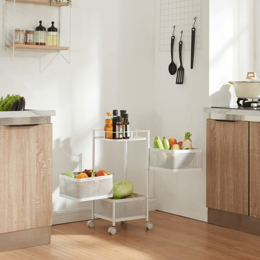 Carro de cozinha Sunndal com 3 cestos em aço 65x27x27cm - Branco en.casa