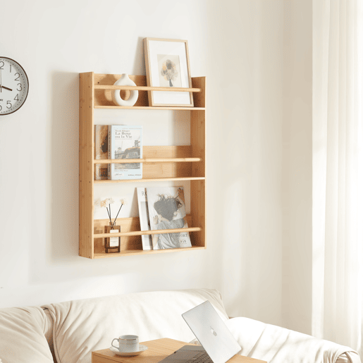 Prateleira de parede Hareid 3 níveis bambu 80x60x12cm - Natural en.casa
