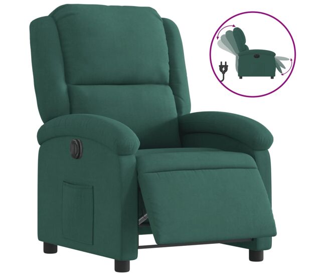 Vidaxl sillón reclinable eléctrico de terciopelo verde oscuro