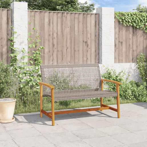vidaXL Banco de jardim 112 cm vime PE e madeira de acácia cinzento